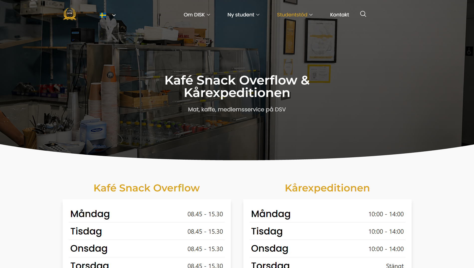 Final cafe and service page from the DISK redesign