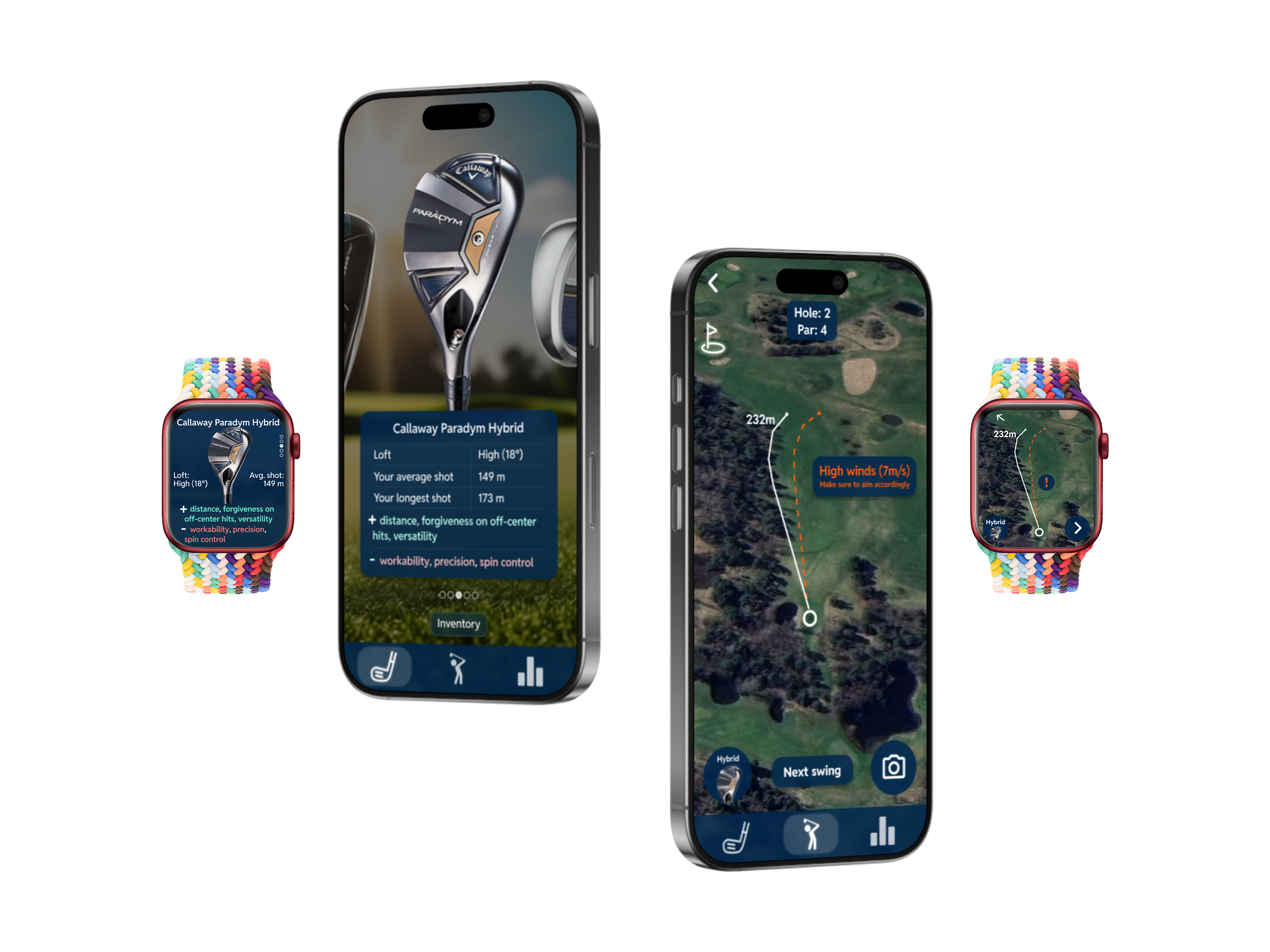 GolfGo mobile and smartwatch interface