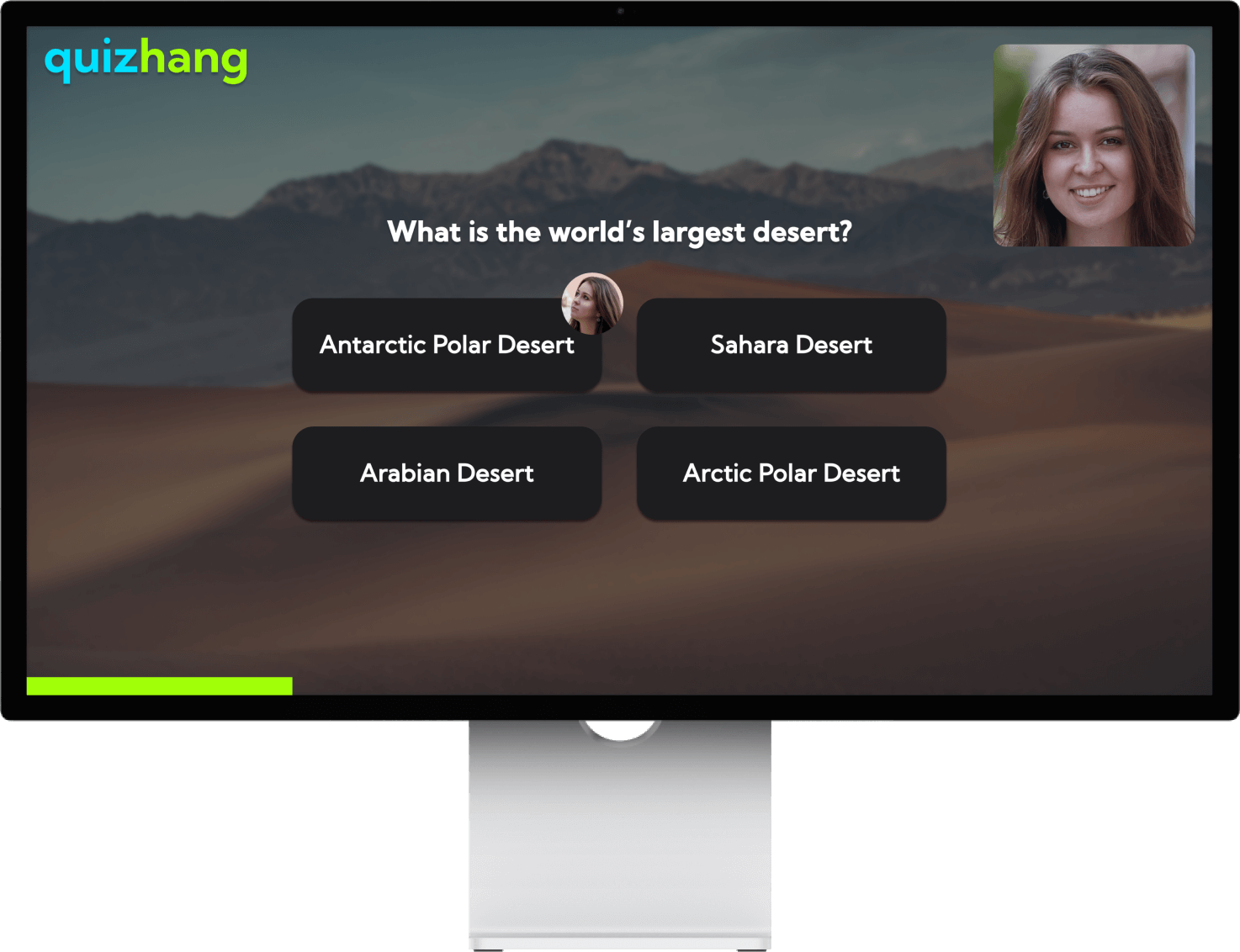 Quizhang quiz interface shown on a desktop monitor
